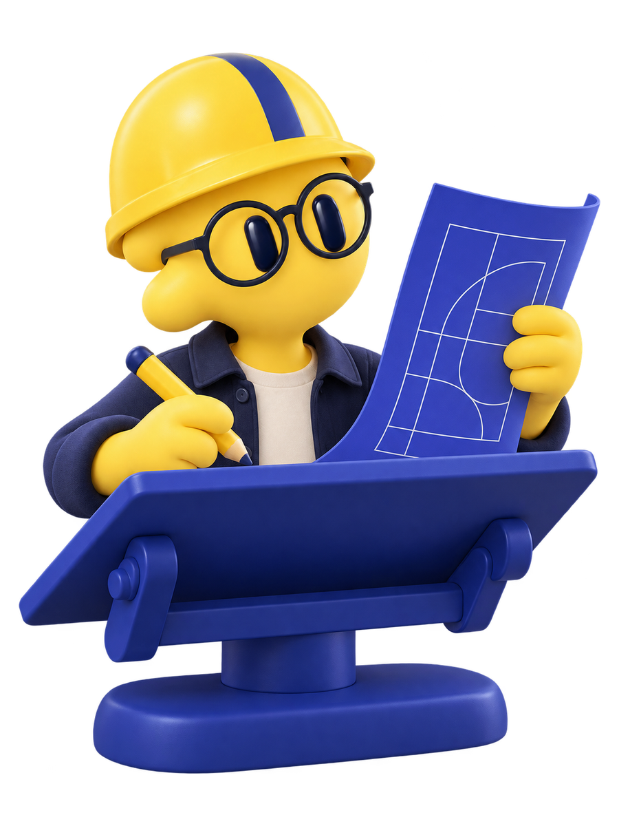 O Forma, de capacete de obra, confere a planta do projeto.